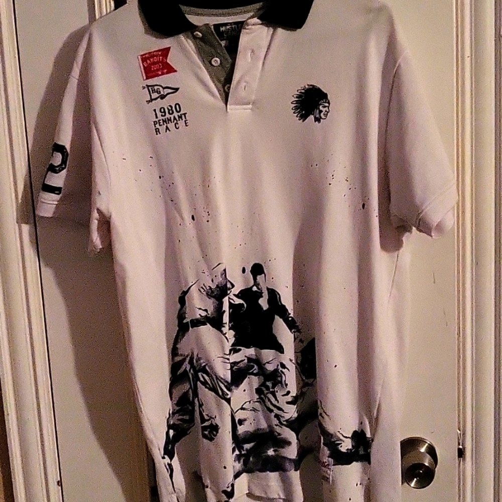 Hustlegang Mens XL polo white and navy